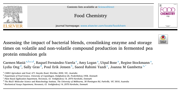 评估细菌混合物、交联酶和储存时间对发酵豌豆蛋白乳凝胶中挥发性和非挥发性化合物生产的影响